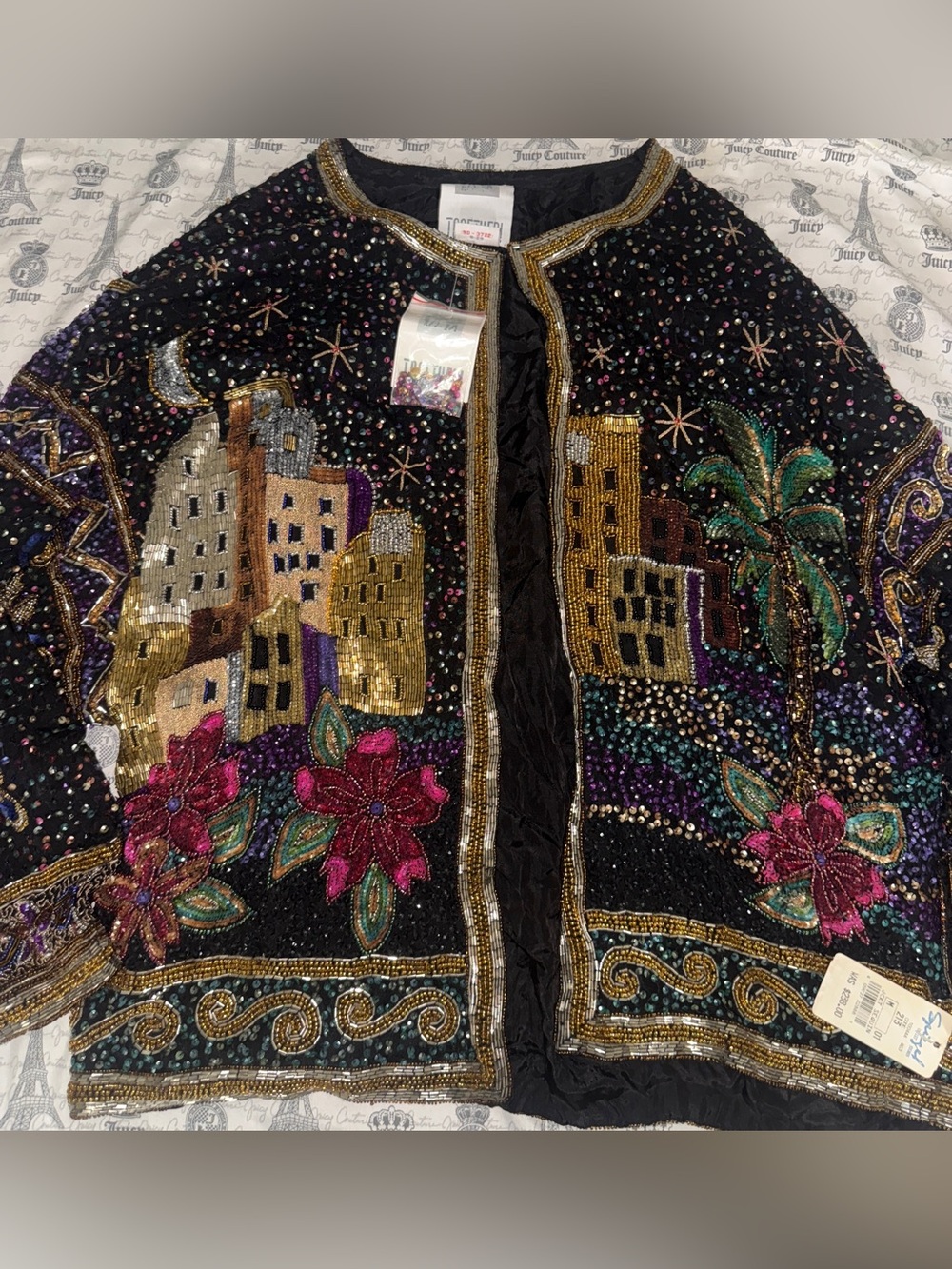 Together Vintage Beaded Jacket with Floral and Cityscape Design
